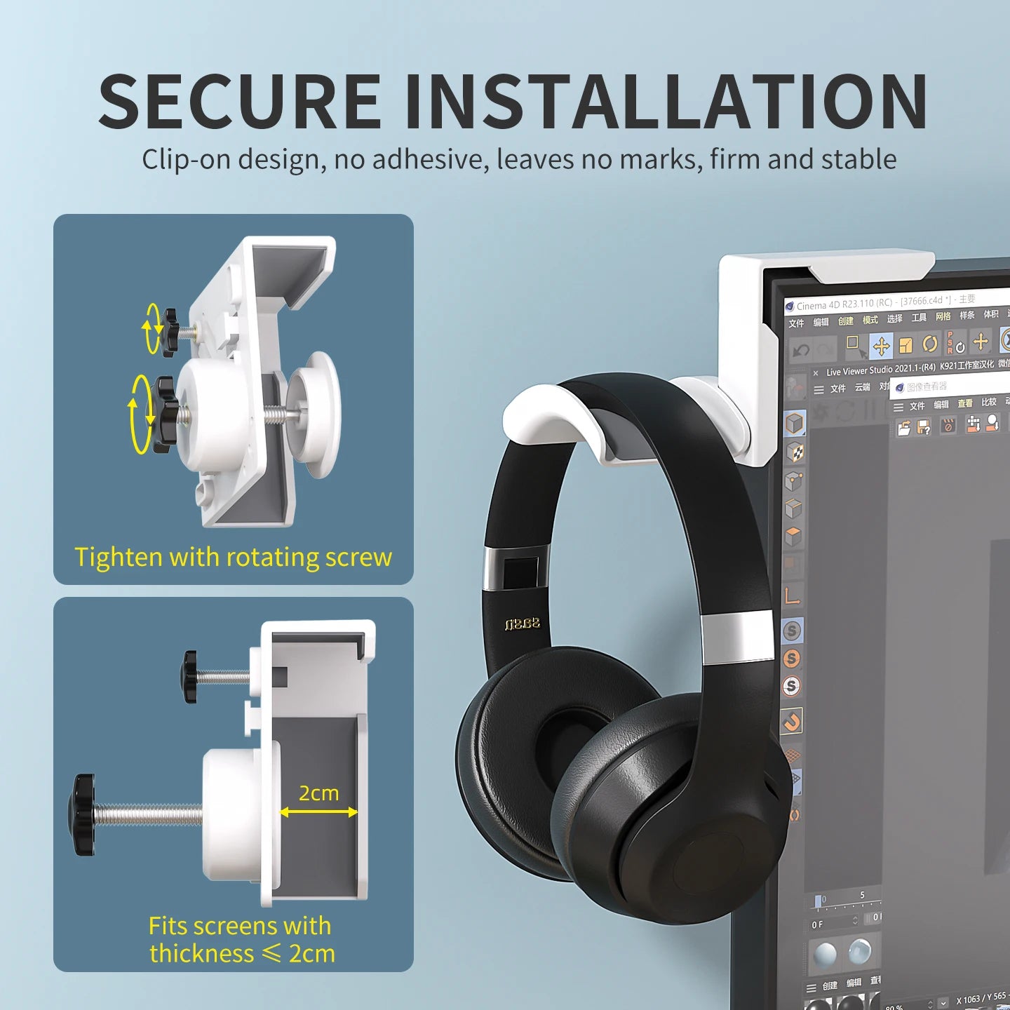 Adjustable Clamp-On Headphone Stand for Space-Saving Headset and Earphone Storage in Gaming and Office Environments
